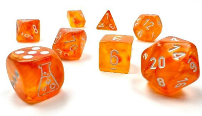  Chessex Lab Dice Polyhedral Set - Blood Orange/White Borealis Luminary